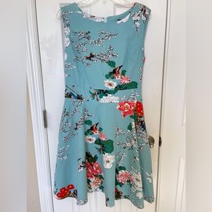 Aranee Women’s Sleeveless Fit and Flare Floral Aqua Colored Dress